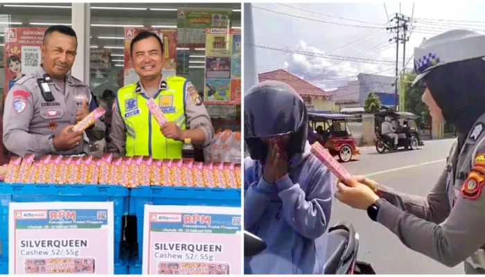 Humanis dan Edukatif, Satlantas Polres Gorontalo Bagi Cokelat untuk Pengendara Tertib